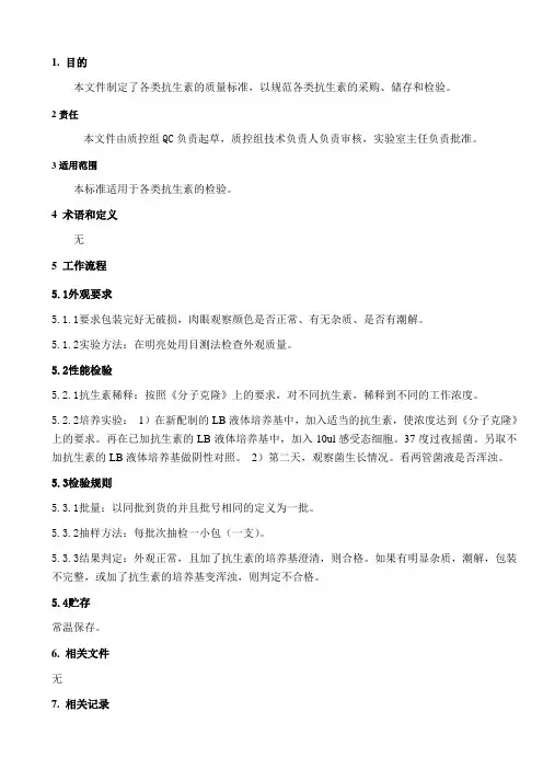 各类抗生素检测质量标准