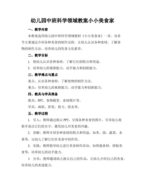 幼儿园中班科学领域教案小小美食家