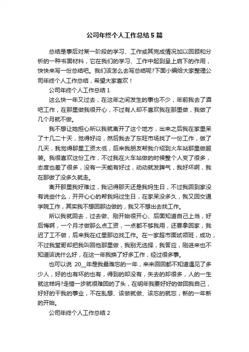公司年终个人工作总结5篇