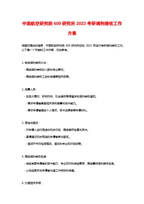 中国航空研究院609研究所2023考研调剂接收工作方案