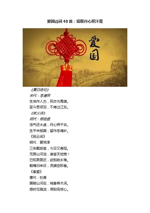 爱国诗词40首：留取丹心照汗青