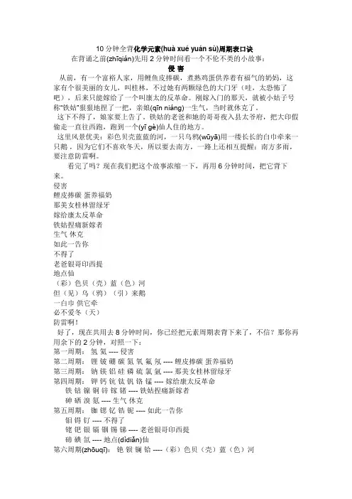 10分钟全背化学元素周期表口诀