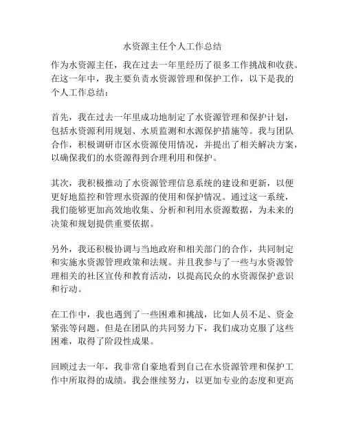 水资源主任个人工作总结