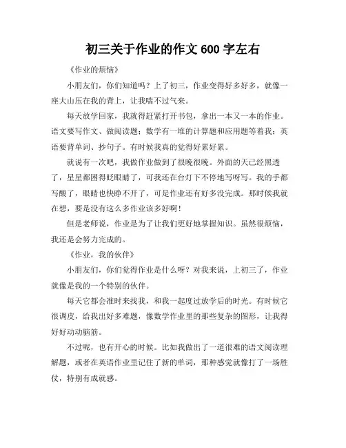 初三关于作业的作文600字左右