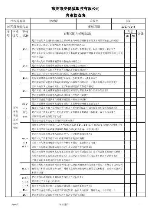 ISO9001-2015新版内审检查表