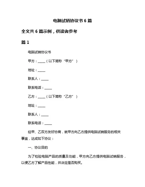 电脑试销协议书6篇