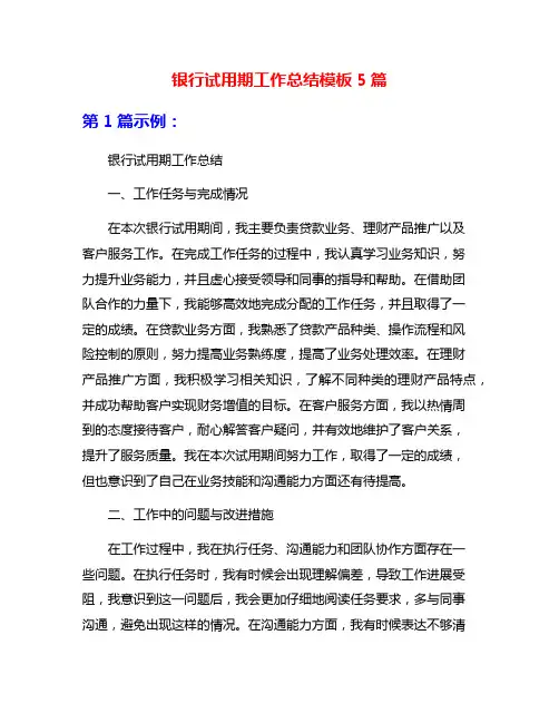 银行试用期工作总结模板5篇