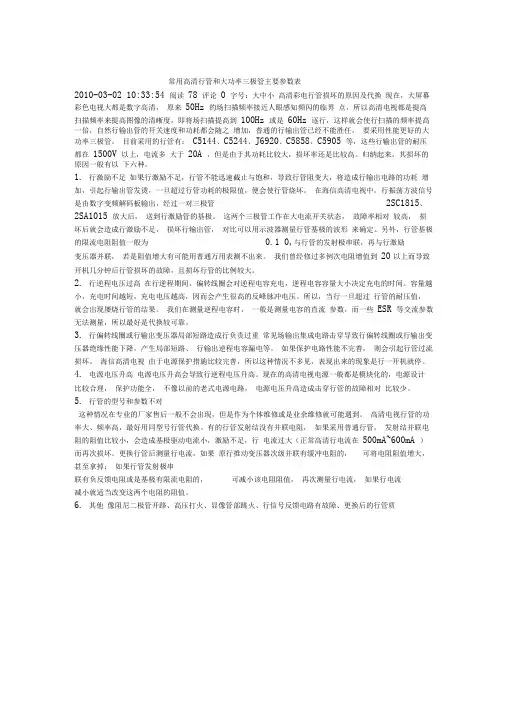 常用高清行管和大功率三极管主要参数表