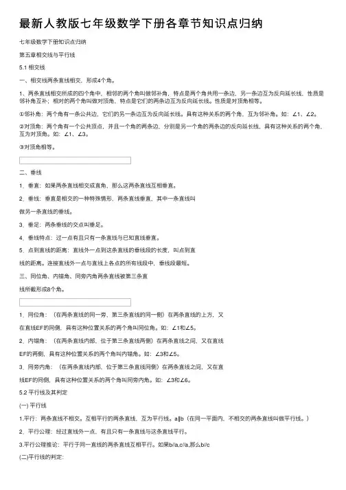 最新人教版七年级数学下册各章节知识点归纳