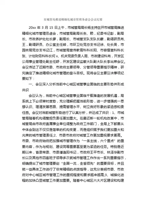 市城管局推进精细化城市管理务虚会会议纪要_会议纪要_