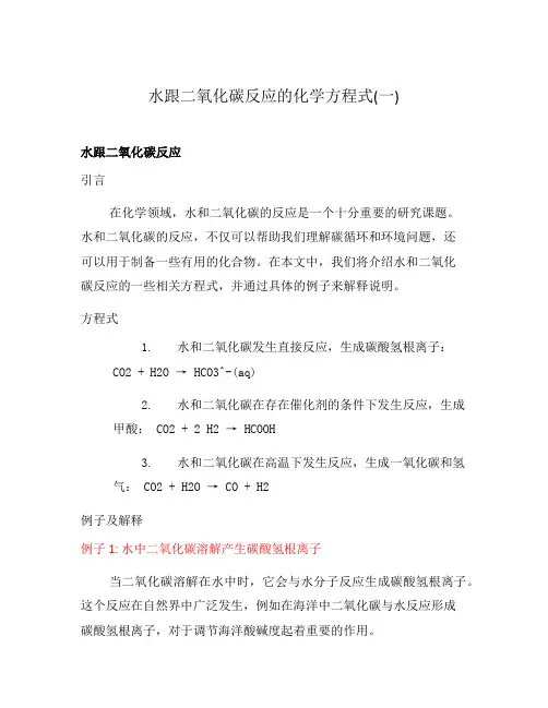 水跟二氧化碳反应的化学方程式(一)