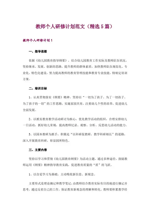 教师个人研修计划范文(精选5篇)