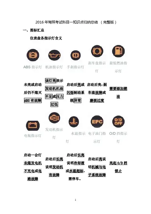 2016年驾照考试科目一知识点归纳总结-(完整版)