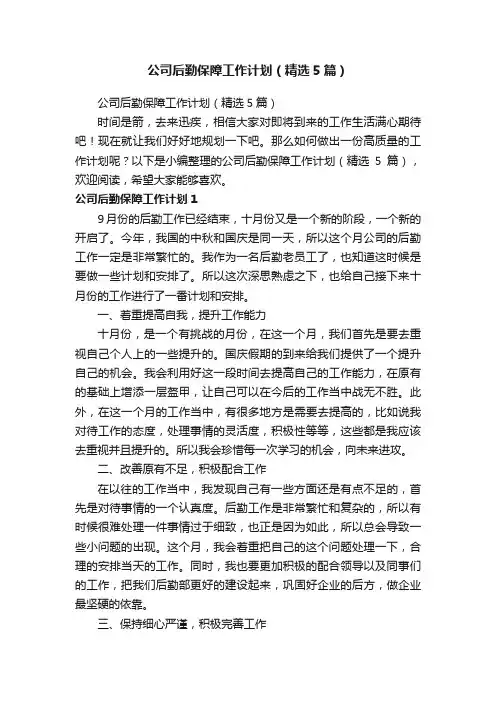 公司后勤保障工作计划（精选5篇）