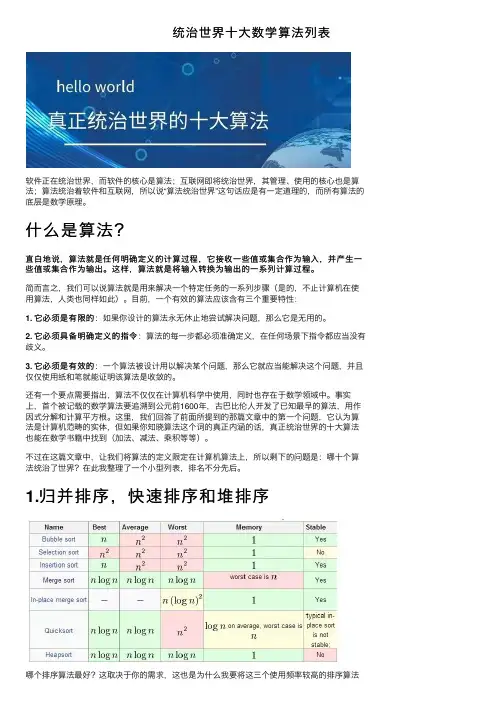 统治世界十大数学算法列表