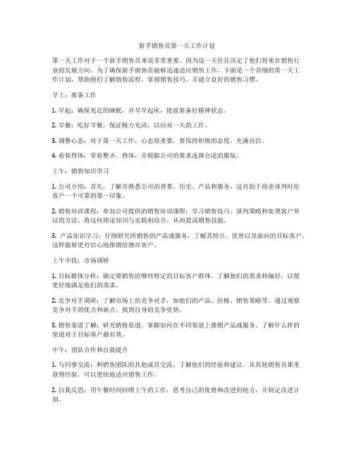 新手销售员第一天工作计划