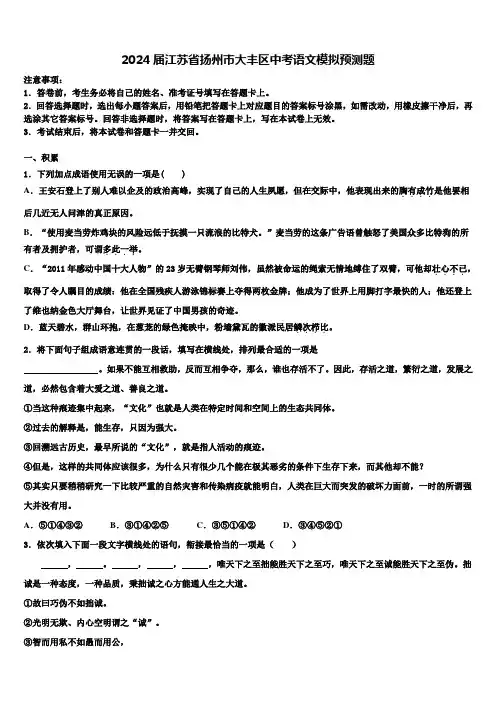 2024届江苏省扬州市大丰区中考语文模拟预测题含解析