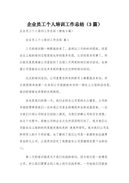企业员工个人培训工作总结(3篇)