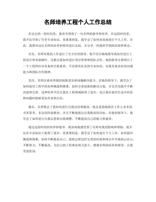 名师培养工程个人工作总结