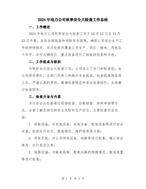 2024年电力公司秋季安全大检查工作总结