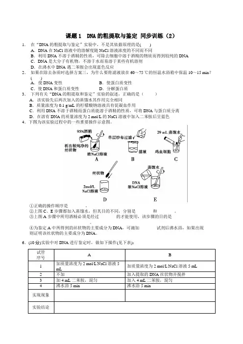 高中生物选修一DNA的粗提取与鉴定同步练习精选