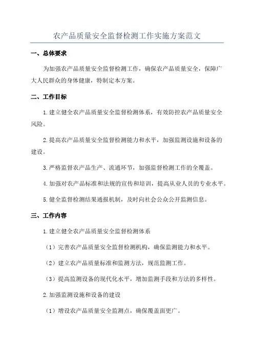 农产品质量安全监督检测工作实施方案范文