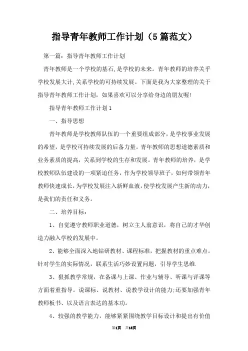 指导青年教师工作计划(5篇范文)