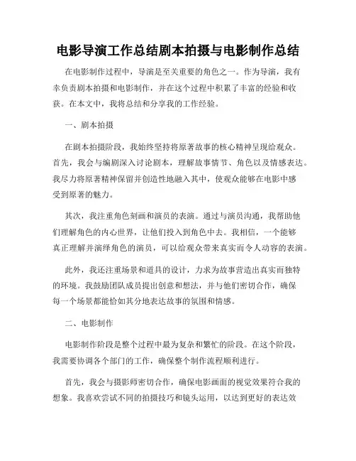 电影导演工作总结剧本拍摄与电影制作总结