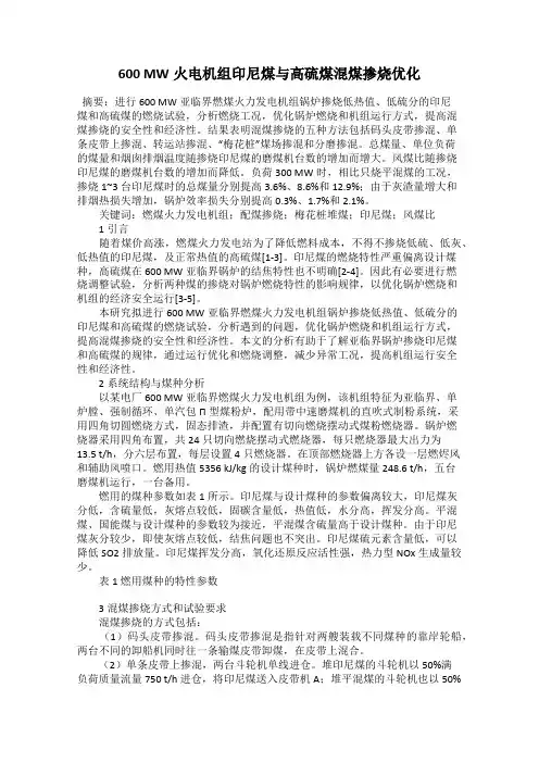 600 MW火电机组印尼煤与高硫煤混煤掺烧优化