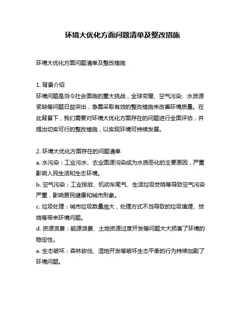 环境大优化方面问题清单及整改措施