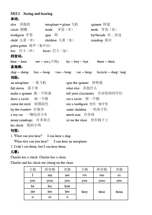 部编小学一年级英语M1--M4单元知识整理