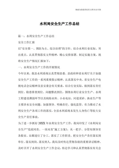 水利局安全生产工作总结