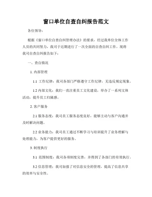 窗口单位自查自纠报告范文