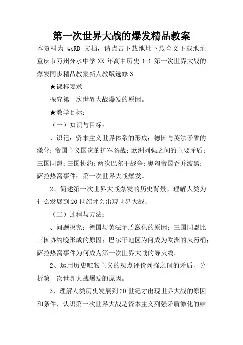 第一次世界大战的爆发精品教案