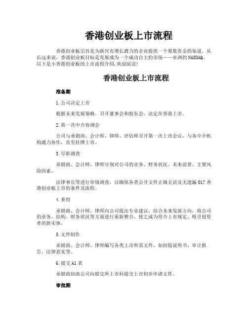 香港创业板上市流程