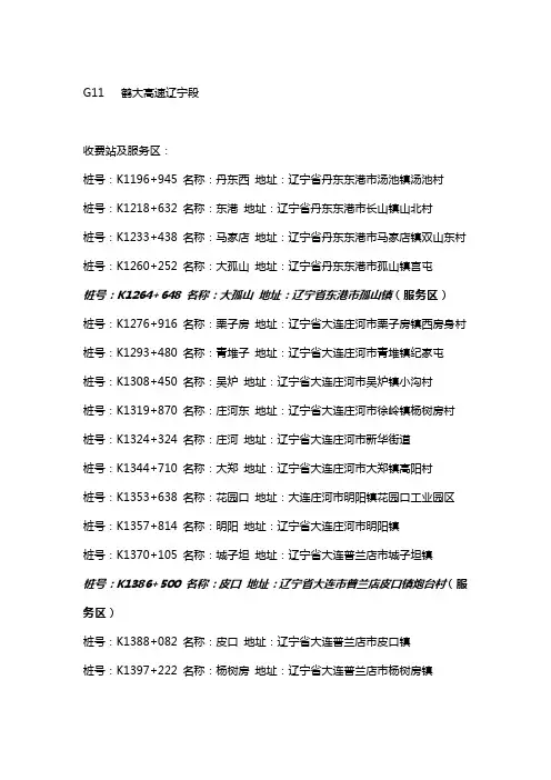 辽宁高速公路收费站及服务区-鹤大高速(G11)