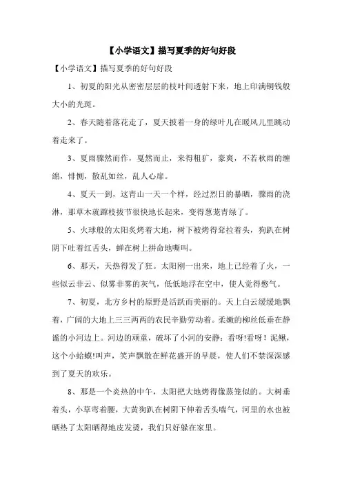 【小学语文】描写夏季的好句好段