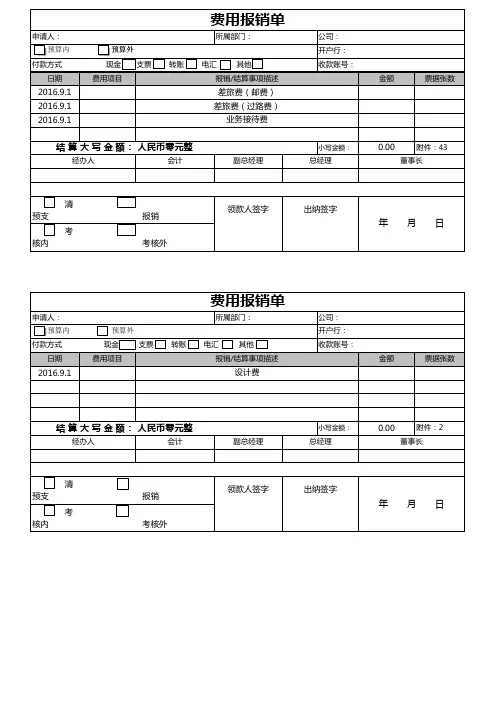 费用报销单(自动累计转换大写)