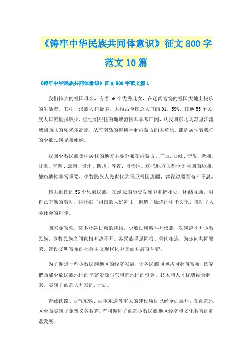 《铸牢中华民族共同体意识》征文800字范文10篇