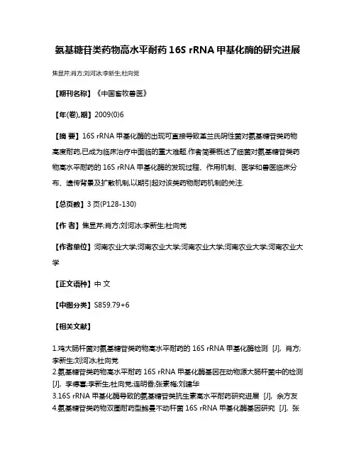 氨基糖苷类药物高水平耐药16S rRNA甲基化酶的研究进展