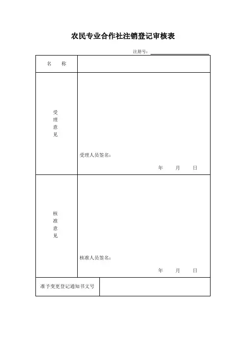 农民专业合作社注销表