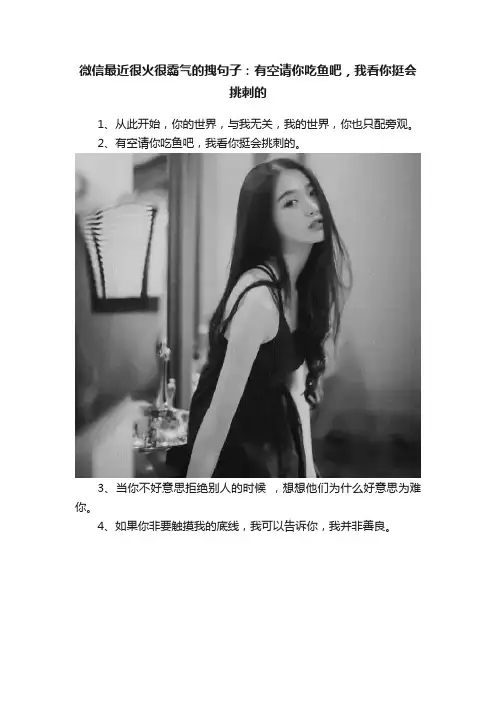 微信最近很火很霸气的拽句子：有空请你吃鱼吧，我看你挺会挑刺的