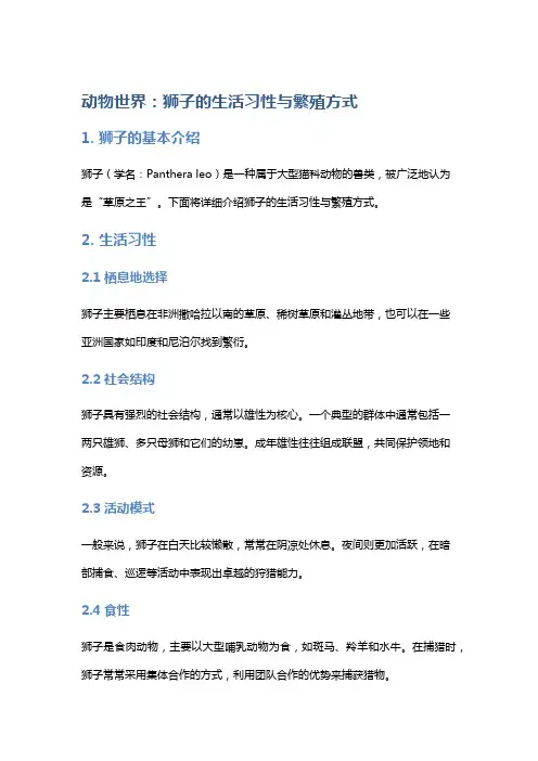 动物世界：狮子的生活习性与繁殖方式
