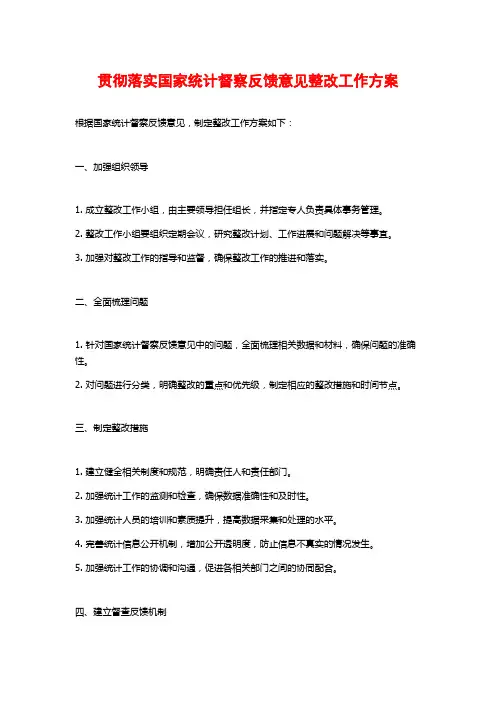 贯彻落实国家统计督察反馈意见整改工作方案