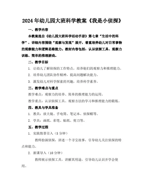 2024年幼儿园大班科学教案《我是小侦探》