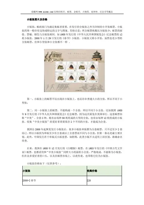小版张图片及价格