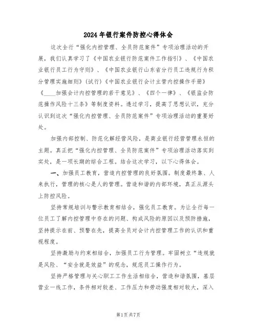 2024年银行案件防控心得体会(二篇)