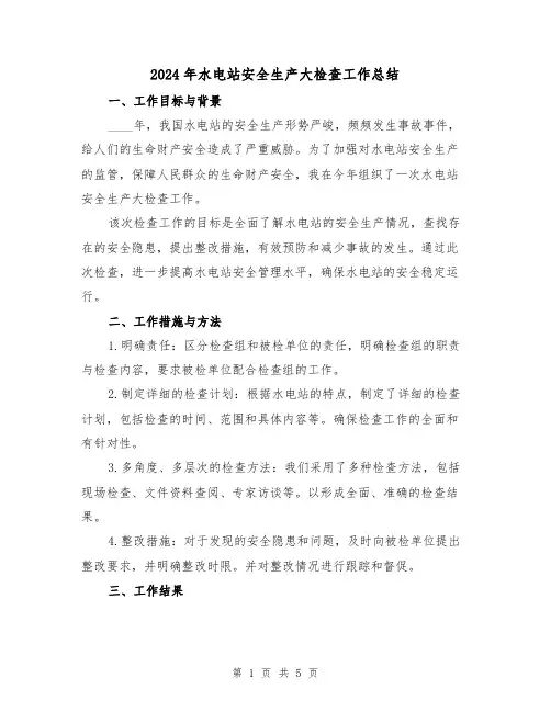 2024年水电站安全生产大检查工作总结（2篇）