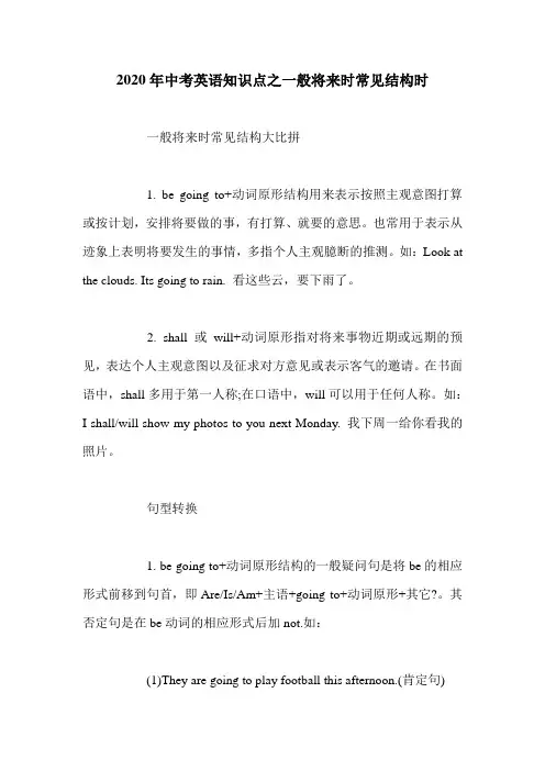 2020年中考英语知识点之一般将来时常见结构时