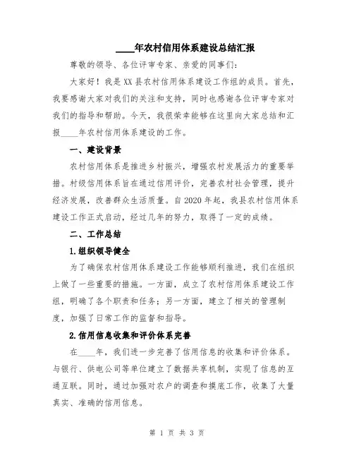 2024年农村信用体系建设总结汇报